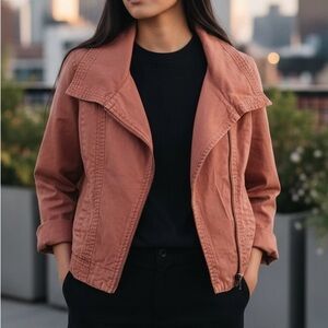 Hurley Women’s Utility Jacket Rust Orange Asymmetrical Zip Lightweight Casual